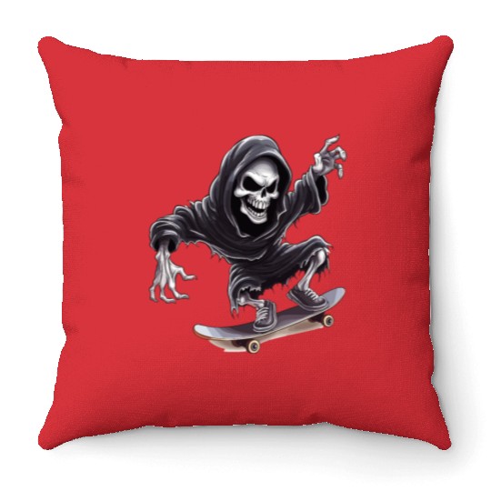 Grim Reaper Shreds the Streets: Skateboarding for Throw Pillows