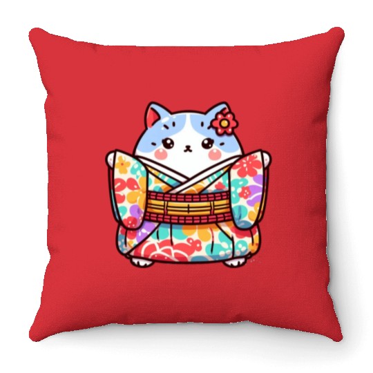 Japanese cat or Neko Throw Pillows