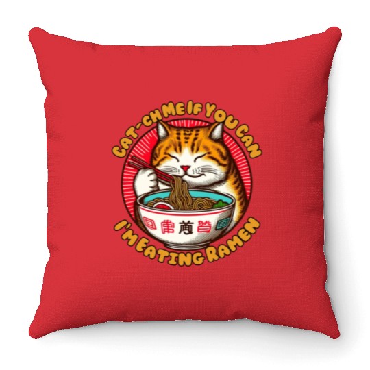 I'm eating Ramen Japanese cat Throw Pillows