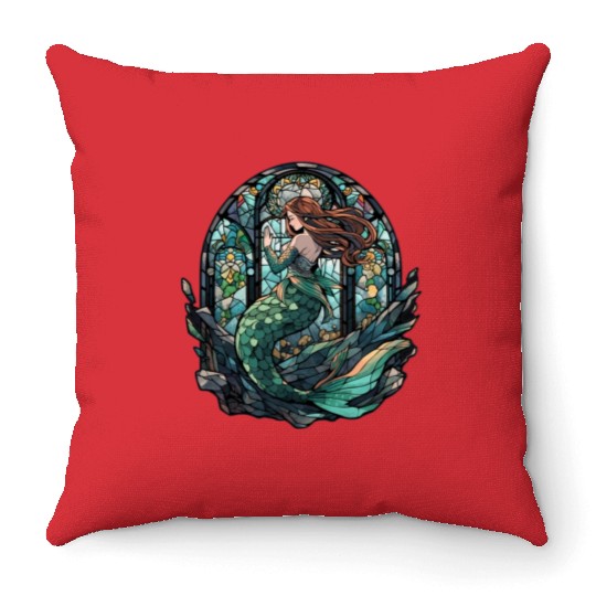 Stained Glass Mermaid Throw Pillows