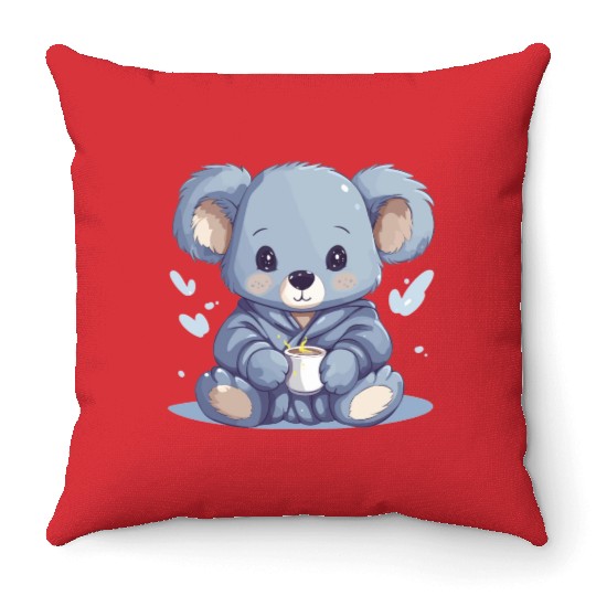 Chibi Koala in Pajamas Throw Pillows