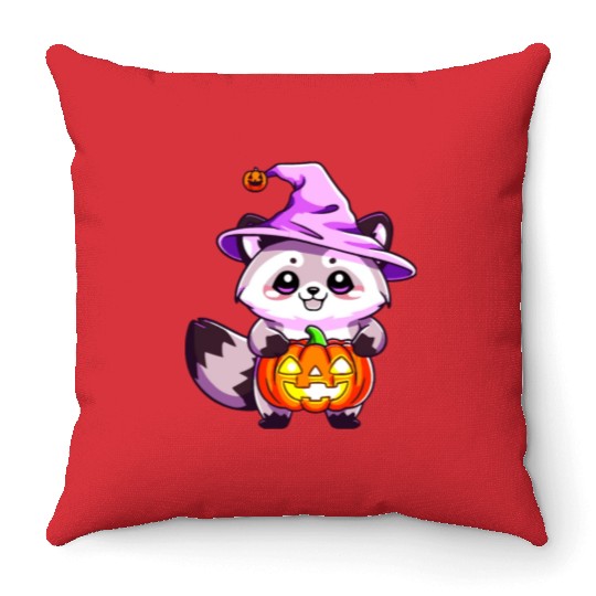 Cute Halloween raccoon Throw Pillows