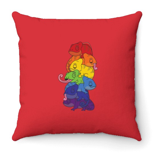 Rainbow Flag Pride Lgbtq Cute Chameleon Stack Throw Pillows