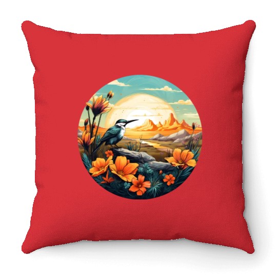 Beautiful Bird And Orange Morning Sunrise Throw Pillows