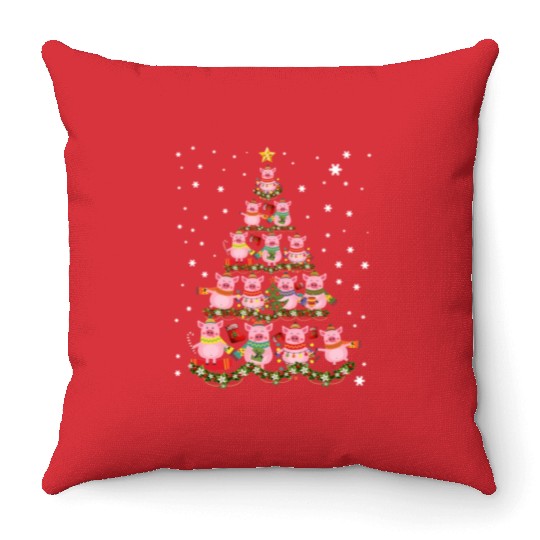 Pigs Christmas Tree Pigs Xmas Ornaments Throw Pillows