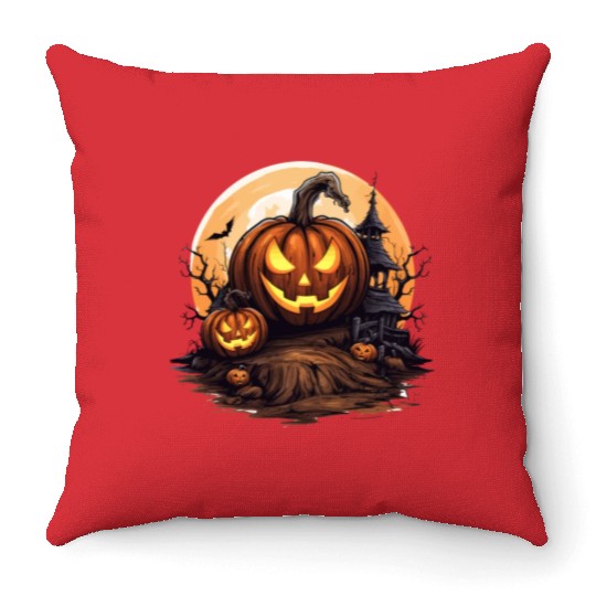 Halloween Haunted House Spell Pumpkin Bat Throw Pillows