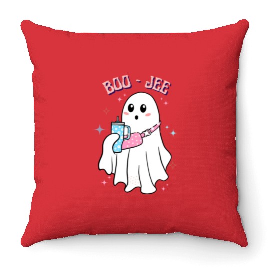 BOO-JEE Spooky Cute Ghost Halloween Costume Design Throw Pillows