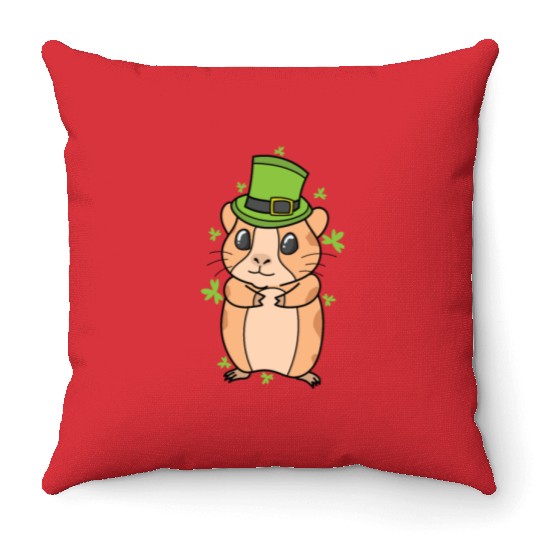 Guinea Pig with Shamrock St. Patricks Day Throw Pillows