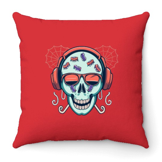 Skull Candy Halloween For Music Throw Pillows