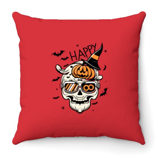 Skull Candy Punppkin Halloween Throw Pillows