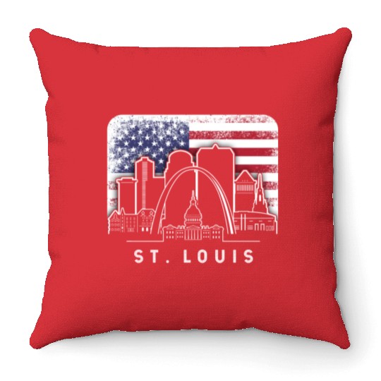 St. Louis Missouri American Flag Vintage Throw Pillows