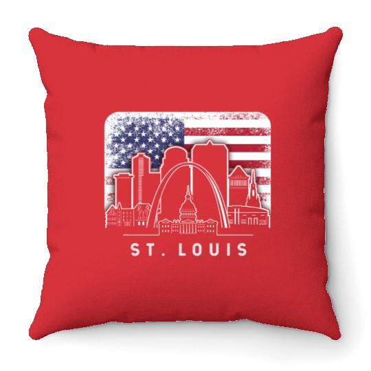 St. Louis Missouri American Flag Vintage Throw Pillows