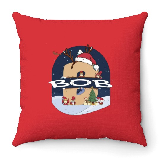 Awesome Bob Name w Santa Hat in Xmas Theme Throw Pillows