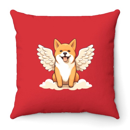 Sweet Shiba Inu angel with wings Throw Pillows