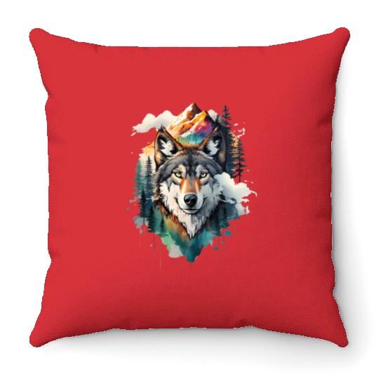 Majestic Mountain Wolf Nature Inspired Artwork Throw Pillows