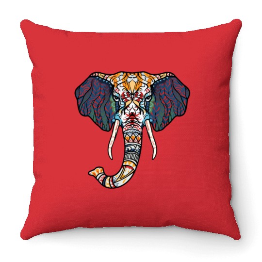 elephant ethnic Throw Pillows