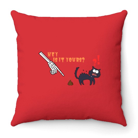 Funny Halloween Skeleton and Cat Throw Pillows