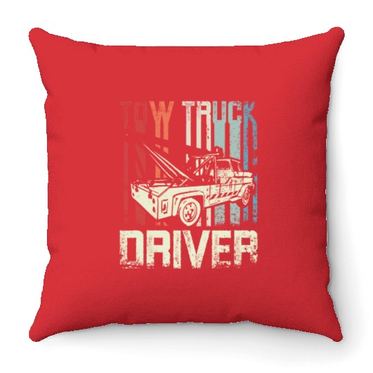 Cool Retro Vintage Tow truck Driver Throw Pillows
