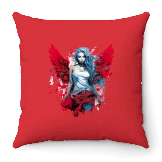 Woman with Angel Wings Angel Esoteric Wings Throw Pillows