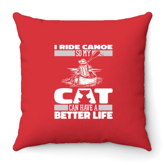 Canoe Canoeing Canoeist Cat Throw Pillows