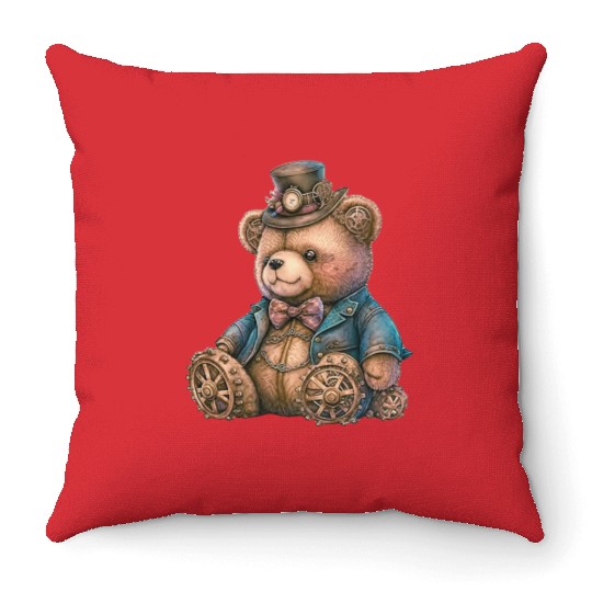 Steampunk Vintage Teddy Bear Throw Pillows
