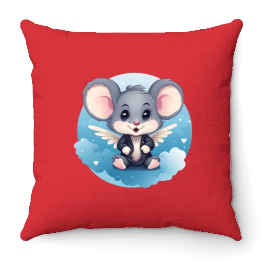 Mouse Angel Wings Rat Throw Pillows