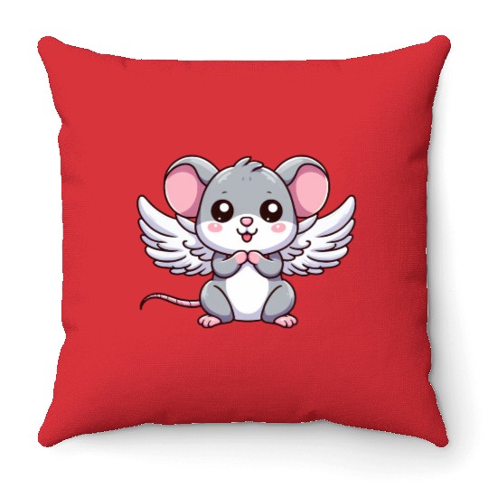 Mouse Angel Wings Throw Pillows