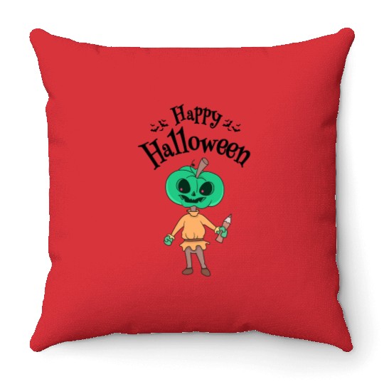 Halloween pumpkin teacher Throw Pillows