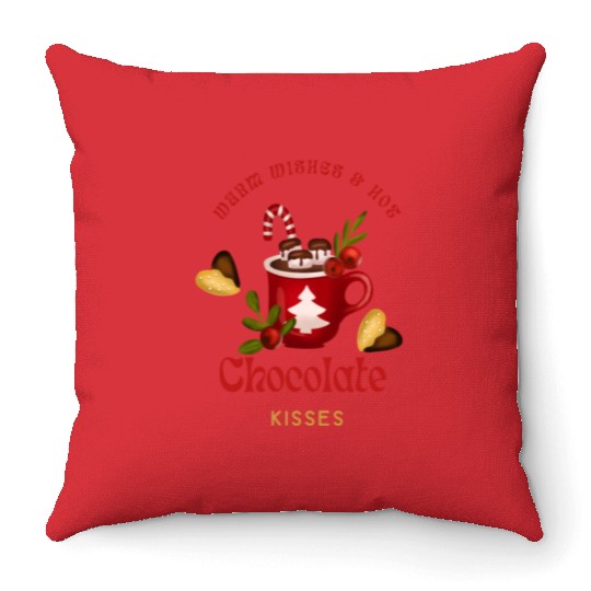 Merry Christmas Warm Wishes and Hot Chocolate Throw Pillows