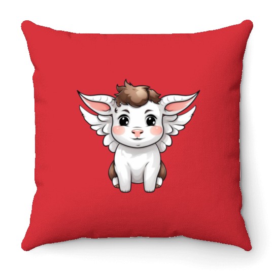 Heavenly Bond: Cow & Calf with Angel Wings Throw Pillows