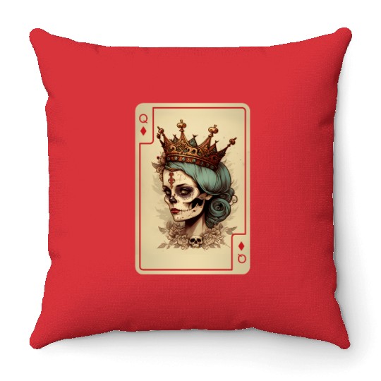 Diamond Queen Gothic Poker Card Game Creepy Throw Pillows
