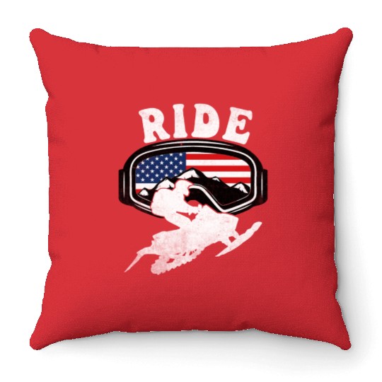 Snowmobile RIDE Snowmobiling Winter Throw Pillows