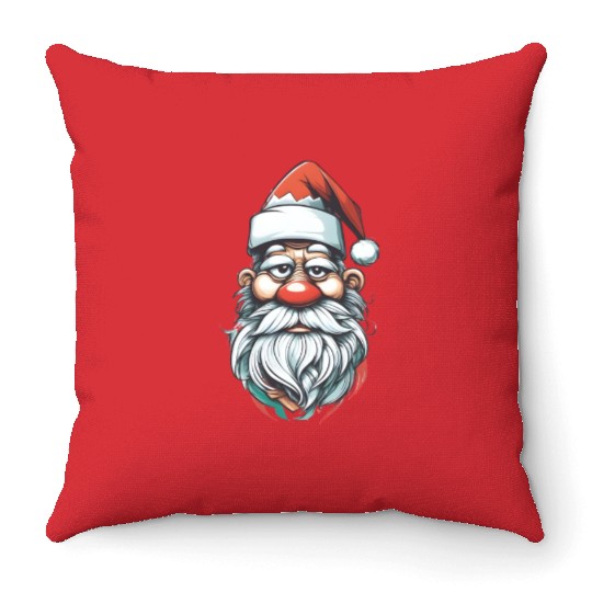 Santa Claus with Santa hat and red nose Throw Pillows