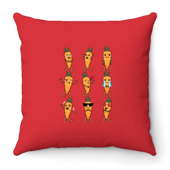 Carrot Emoticon Vegetable Vegan Vegetarian Throw Pillows