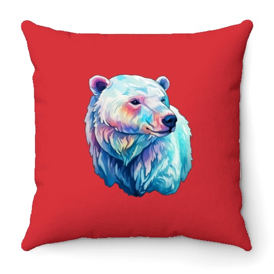 Polar Bear Roar in Winter Wonderland Watercolor Throw Pillows