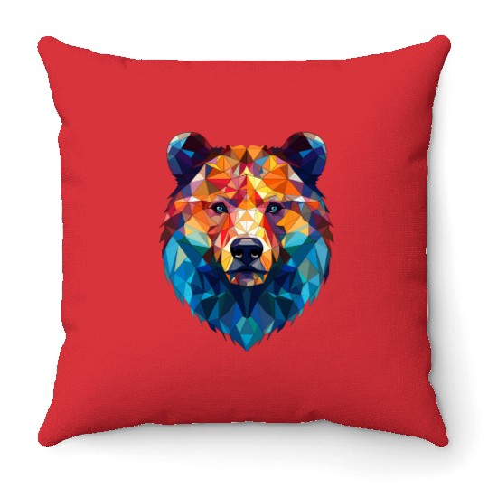 Wild Psychedelic Bear Geometric Vibrant Throw Pillows
