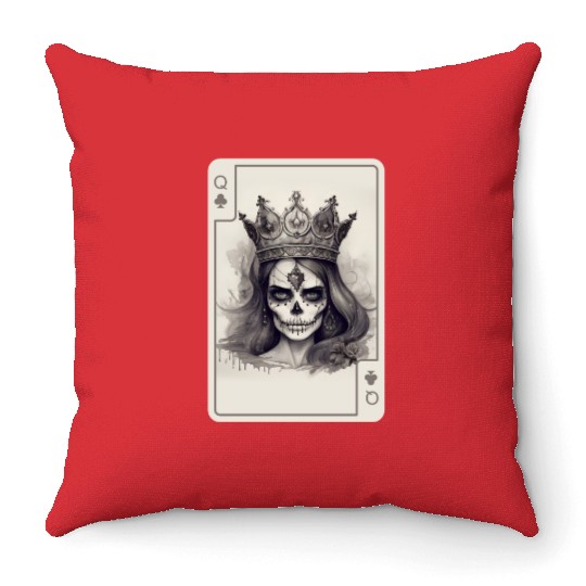 Gothic Poker Card Game Creepy Queens Skull Throw Pillows