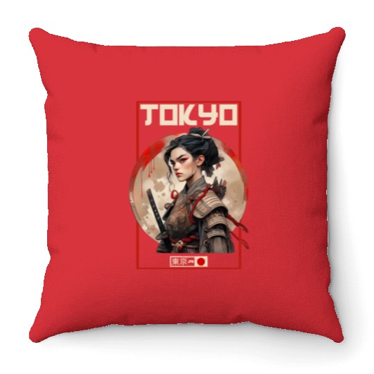 Asia 80s Japanese Retro Samurais Samurai Throw Pillows