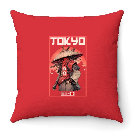 Asia 80s Japanese Retro Samurais Samurai Throw Pillows