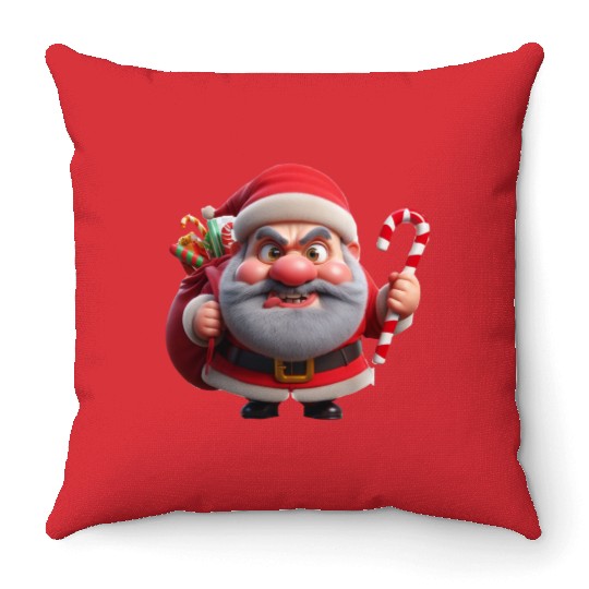 Crazy Santa with Candy Canes Throw Pillows