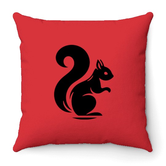 Elegant Squirrel Silhouette: Nature in Shadow Art Throw Pillows