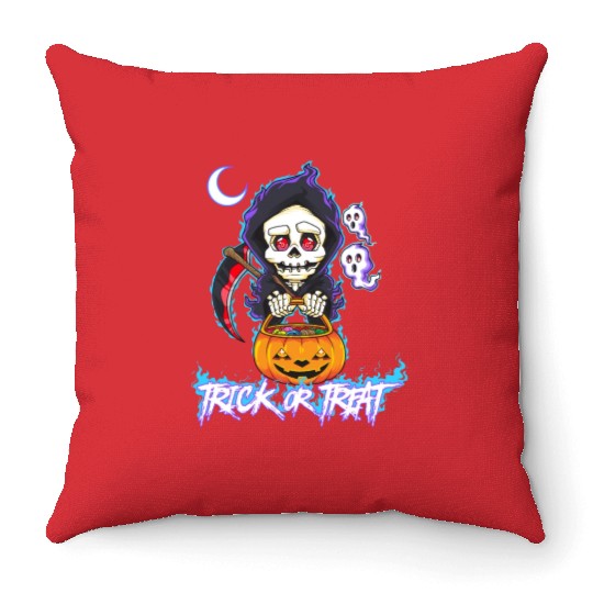 Trick or Treat Grim Reaper Throw Pillows