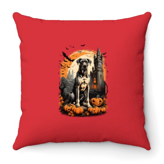 A Great Dane Halloween Adventure Throw Pillows