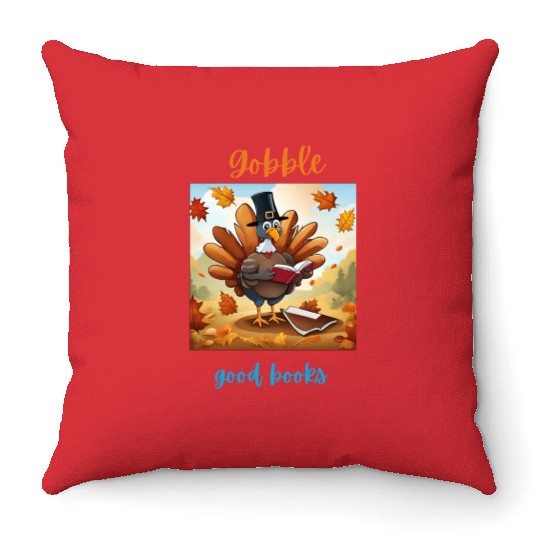 Gobble Good Book Thanksgiving Library Turkey Fall Throw Pillows