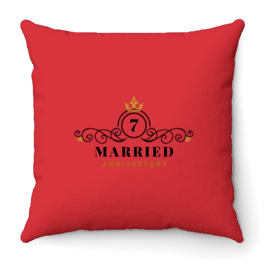 7th Anniversary - 7 Years Married Throw Pillows