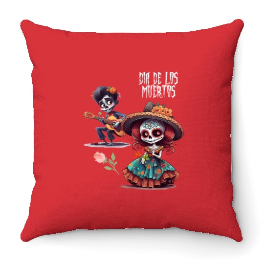 Vintage Mexican Day of the Dead skeleton Art Throw Pillows