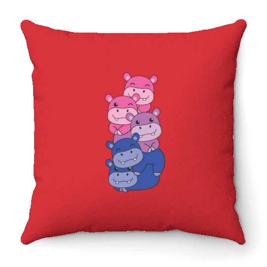 Bisexual Flag Pride Lgbtq Cute Hippo Throw Pillows