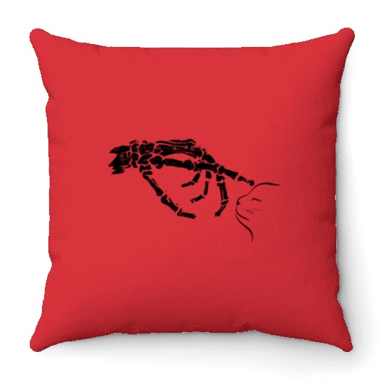 Cat Black Lover Skeleton Hand Boop - Feline Throw Pillows