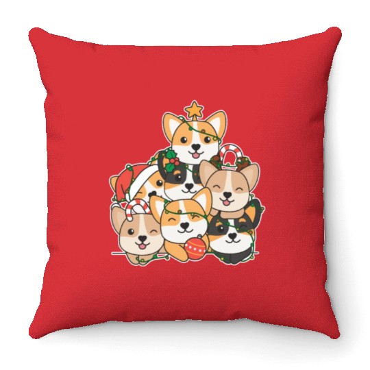 Corgi Christmas Tree Funny Animal Christmas Throw Pillows