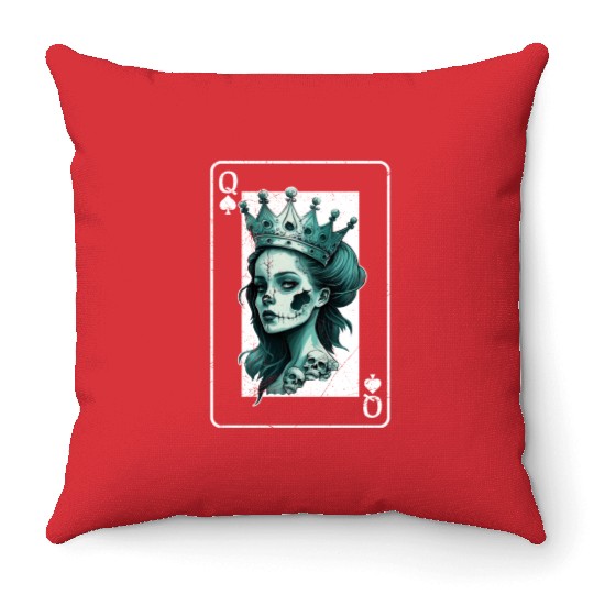 Poker Card Game Creepy Queen of Spades Gothic Throw Pillows